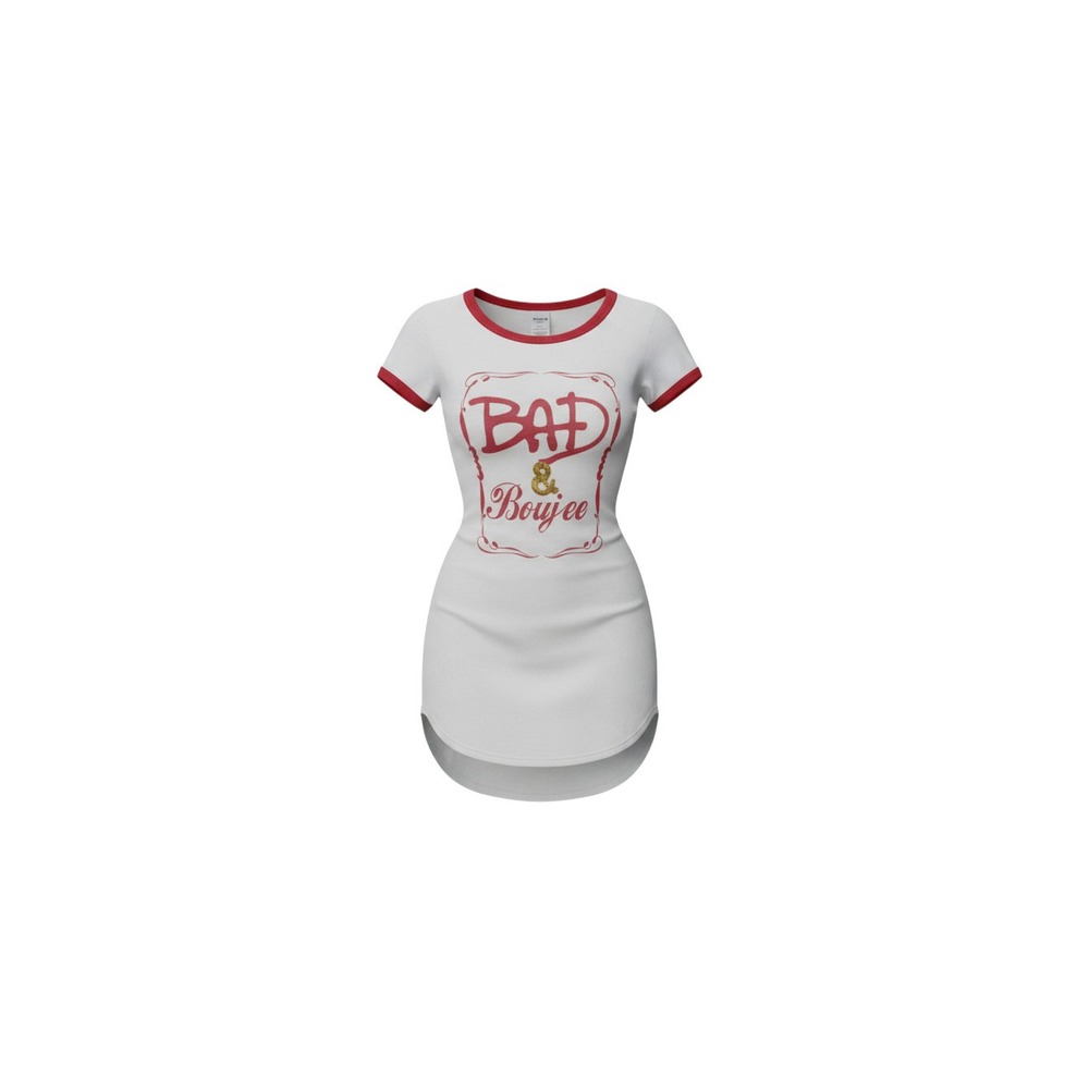Popular Sports T-Shirt Dress Womens Large White Red Bad & Boujee Graphic Ringer